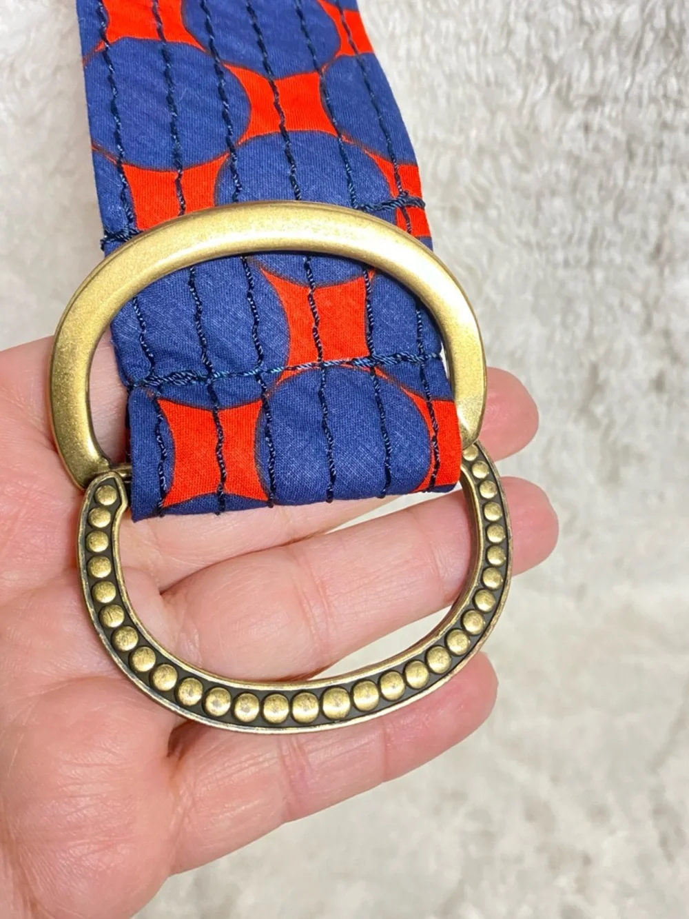 J. Crew Quilted Wrist Strap in Navy and Bright Orange Circle Print - Picture 5 of 5